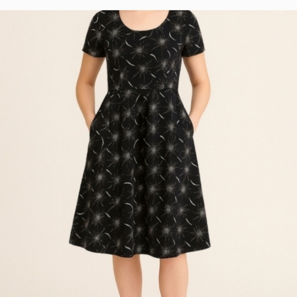 Lularoe Black Dandelion Wish White Floral Amelia Abstract Fit Flare Dress Small - Picture 1 of 8